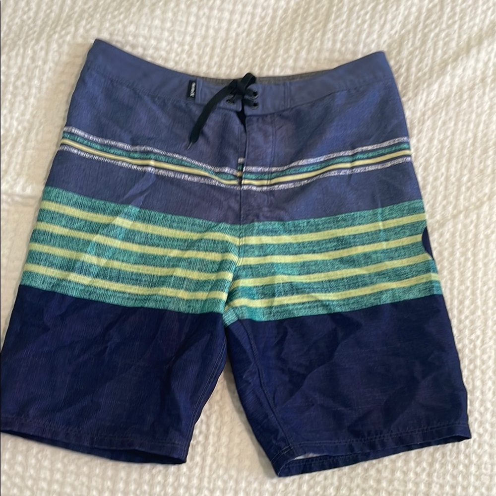 Hurley Navy & Teal Striped Men's Swim Board Shorts